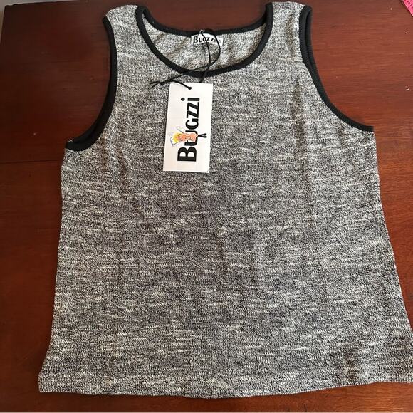 Bugzzi Ash Grey Black trim Crop Tank Top Sleeveless Small Summer Shirt - Picture 7 of 13